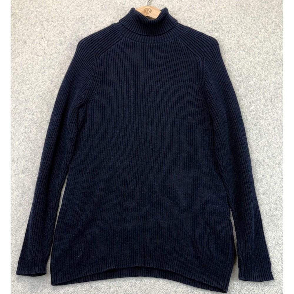 H&M Womens Ribbed Turtleneck Sweater Navy Blue Winter Warm Pullover Muscle Fit S